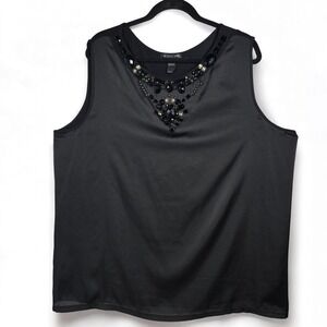 August Silk Tank Top Woman Plus Size 3X Black Embellished‎ Beaded Evening Wear